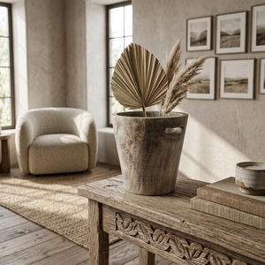 Vase de sol en bois rustique vintage écologique fait main 50 cm cube, design personnalisable pour la décoration de la maison et du jardin - Product Image 6