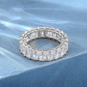 <b>Emerald</b> Cut Diamond Full Eternity Band 925 Sterling <b>Silver</b> Elegant Moissanite Engagement Women <b>Ring</b> - Product Image 1