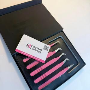 Professional Eyelash Extension Tweezers Set Pink Stainless Steel Anti Static Precision Lash Tweezers Straight Curved <b>Boot</b> 45 Deg - Product Image 3