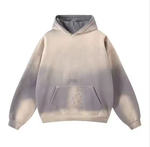 Men's Vintage Distressed Fleece Pullover Hoodie Regular Fit Pocket Design Raw Hem Polyester/Cotton Blend Winter Casual Wear - Product Image 1