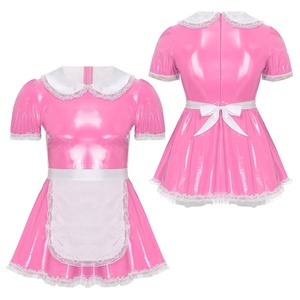 Vestido de sirvienta <span class=keywords><strong>Sissy</strong></span> para hombre con delantal de encaje de charol vestido acampanado Cosplay disfraces de travesti fiesta temática Cosplay - Product Image 3