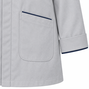 <b>Doctor</b> <b>Coat</b> Pale Grey Navy Piped Revere Collar Custom Wholesale Unisex Medical Lab Uniform Healthcare Workwear Concealed Zipper - Product Image 5