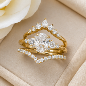 Luxury Rose Gold Plated Oval Cut Gemstone Bridal <b>Ring</b> Set <b>Crown</b> Chevron Wedding Engagement Stackable <b>Ring</b> for Women Party Gift - Product Image 3