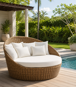 Modern Round Woven PE Rattan <b>Outdoor</b> Villa Hotel Daybed Waterproof Cushion Circular Sun Lounger Poolside Terrace Garden <b>Sofa</b> - Product Image 1