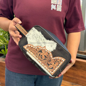 กระเป๋าเครื่องสำอางพกพาหนังวัวความจุขนาดใหญ่ - Product Image 2