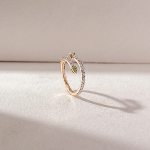 Anillo Abierto de Oro Amarillo de 14K con Diamante Verde de Corte Pera de 0.526CT Cultivado en Laboratorio, Anillo Apilable con Pavé, Personalizado OEM al por Mayor - Product Image 2
