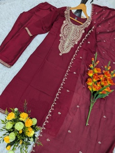Traditional Indian Heavy Embroidered Silk Fancy Party Suit Vichitra <b>Top</b> Bottom Dupatta with Heavy Sequences - Product Image 3