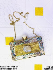 Handmade Brass MOP <b>Bridal</b> Clutch Magnetic Closure Chain Strap Synthetic Lining 1-1.9L Capacity Multi-Function Fashionable - Product Image 3