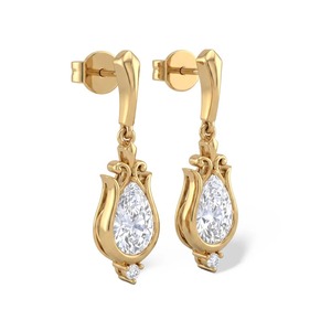 9K Yellow Gold 1.27 CTW Pear Cut Lab Grown <b>Diamond</b> <b>Dangle</b> Drop <b>Earrings</b> Vintage Fine Jewelry Wholesale OEM - Product Image 5