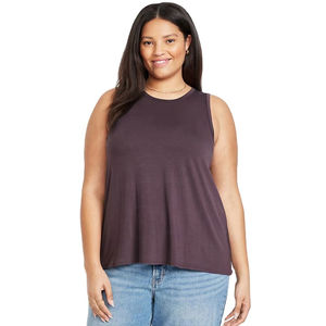 Venta al por mayor OEM: Top sin mangas personalizado para mujer, estilo casual, holgado, liso, de mezcla de algodón suave con cuello redondo, ideal para el verano. - Product Image 2