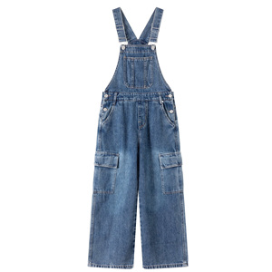 Your Baby Boy Girl Children's Denim Overalls Full Length Solid Color Cargo <b>Pockets</b> Adjustable Straps Mid Waist Regular - Product Image 5