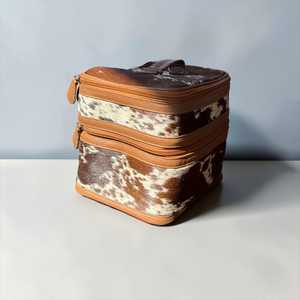 Vintage Genuine Leather Cowhide Jewelry Case with Zipper Closure for Storage and Travel - Product Image 1