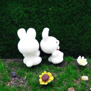 กระต่ายฝูงขนาดเล็กพร้อม1.5โบว์ "สูงสำหรับตกแต่งบ้านตุ๊กตา - Product Image 6