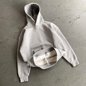 Sweat à capuche streetwear brodé en coton épais pour hommes, prix d'usine, faible MOQ, vente en gros - Product Image 6