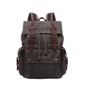 Genuine Leather Canvas Waterproof <b>Backpack</b> <b>Heavy</b> <b>Duty</b> Travel Laptop OEM Factory Direct Wholesale Bulk LCB-0013 - Product Image 4