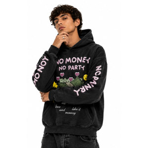เสื้อฮู้ดพิมพ์ลาย No Money No Party แบบยูนิเซ็กส์ ทรงโอเวอร์ไซส์ สีดำ ผ้าฝ้ายเฟรนช์เทอร์รี่ สไตล์ลำลอง เสื้อกันหนาวสำหรับฤดูใบไม้ร่วง - Product Image 2