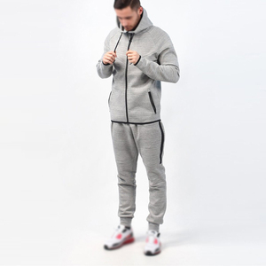 Ensemble de survêtement gris à capuche pour homme, sweat-shirt à fermeture éclair intégrale et pantalon de jogging, vêtements de sport décontractés avec poches latérales, tenue d'automne - Product Image 3