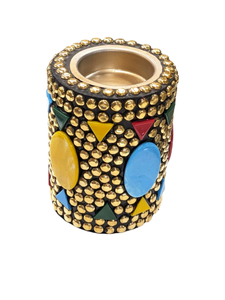 FAIZA CRAFT Brûleur de Bakhoor décoratif en bois d'acacia et bois de santal aromatique, incrustation de pierres mosaïques, fait main, porte-encens Oud, coupelle en métal - Product Image 4
