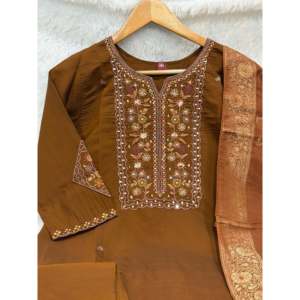 Designer Embroidered Women's <b>Kurti</b> Pant Dupatta Set - Product Image 5
