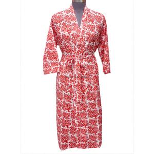 Kimono de Algodón Ecológico Hecho a Mano, Bata de Mujer Tejida, Cuello en V Personalizado, Corte Holgado, Estampado Floral, Cierre con Cinturón - Product Image 1
