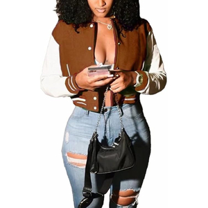Womens <b>Cropped</b> Varsity <b>Jacket</b> Custom Logo Baseball Bomber <b>Jacket</b> Streetwear Fashion Supplier USA - Product Image 1