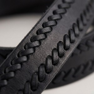 Ceinture en cuir véritable noir pour homme, cousue à la main, motif tressé, boucle en laiton antique, vente en gros, fournisseur direct d'usine - Product Image 3