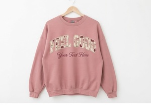 Sweat-shirt à col rond imprimé Fearless pour femme, en coton tricoté surdimensionné, couleur beige clair, manches longues, pour l'automne - Product Image 3