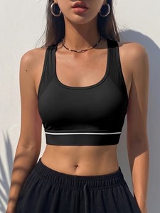 Women <b>Mesh</b> Panel Racerback Sports Bra High Impact Elastic Stripe Underbust Fitness Gym <b>Crop</b> <b>Top</b> Workout Yoga Active Tank - Product Image 5