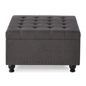 Tavolino da Caffè Grigio Scuro Imbottito con Bottoni e Finiture a Chiodi, Grande Pouf Quadrato con Vano Contenitore e Gambe in Legno per Soggiorno - Product Image 3