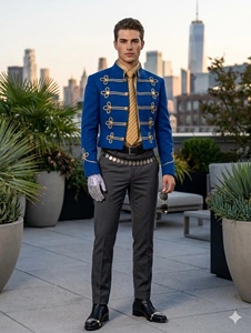 Traje Azul para Hombre con Bordado Dorado, Cuello de Solapa, Estilo Británico Formal, Pantalones y Chaqueta - Product Image 5
