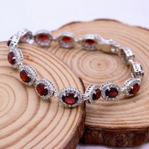 Natural Oval Shape Garnet Cubic Zircon Gemstone 925 <b>Solid</b> Sterling <b>Silver</b> Handmade Women's Classic for Certified <b>Bracelets</b> Gift - Product Image 5