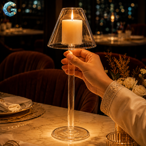 Clear Glass Candle Holder Windproof Lantern Handmade Round Candle Stand Heat Resistant with <b>Lid</b> for Home Wedding Party <b>Decor</b> - Product Image 2