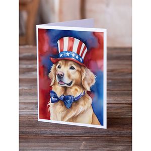 Whimsical A7 Tamaño 5x7 Tarjetas de notas en blanco Patriótico American Golden Retriever Tarjeta de felicitación Paquete 8 Incluye sobres - Product Image 2