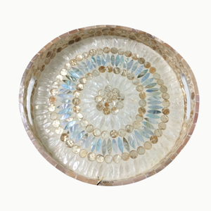 Bandeja de Servir de Madera de Lujo, Ecológica, Portátil, con Diseño de Nácar Blanco, Personalizable OEM/ODM, para Presentación de Alimentos, Venta al Por Mayor - Product Image 1