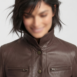 <b>Women's</b> Genuine Sheep Leather <b>Racer</b> <b>Jacket</b> Slim Fit Motorcycle Riding Windproof Breathable Full Sleeve Stand Collar Chest Pocket - Product Image 4