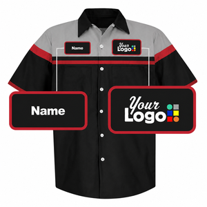 เสื้อเชิ้ตทำงานผ้าฝ้ายแขนสั้นสำหรับผู้ชายแบบกำหนดเอง ป้องกันการหดตัว พิมพ์ลายซิลค์สกรีน ตรวจจับการสัมผัส พร้อมแถบสะท้อนแสงสำหรับงานอุตสาหกรรม - Product Image 4