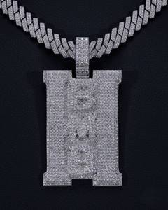 Pendentif Lettre Personnalisé en Argent Sterling 925 Plaqué Rhodium avec Moissanite, Breloque Hip Hop Iced Out, Collier Unisexe, Bijou de Fête - Product Image 3