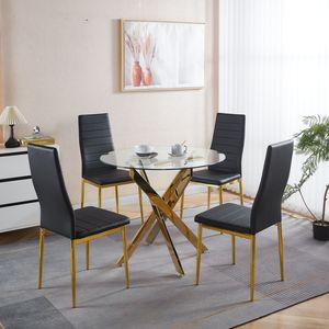 Ensemble de 4 chaises de salle à manger couleur or avec assise noire - Product Image 3