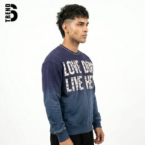 Men's <b>Navy</b> Blue Crew Neck Fleece <b>Sweatshirt</b> 100% Cotton Breathable Eco-Friendly Regular Fit Casual Pullover Winter OEM Service - Product Image 2