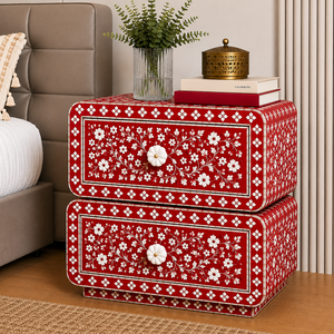 Bohemian Resin Bone Inlay Nightstand With Drawers & Shelf Floral Moroccan Cabinet <b>Bedside</b> End <b>Table</b> Luxury Interior Furniture - Product Image 6