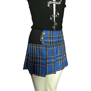 Minifalda Plisada Azul a Cuadros Estilo Gótico Punk al por Mayor, Falda Escolar de Tartán de Cintura Alta con Detalle de Botones de Estrella - Product Image 2