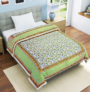 KHATI HOUSE 400 TC Pure Cotton Floral Printed Bohemian Lightweight Handmade Jaipuri <b>Quilt</b> <b>Single</b> Bed Razai 85x55 Inches - Product Image 1