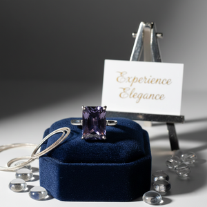 แหวนพลอยอเมทิสต์สีม่วง |   แหวนทรงสี่เหลี่ยมมรกตชุบเงินทำมือจากทองเหลืองสไตล์โบฮีเมียนสำหรับทุกเพศ - Product Image 5