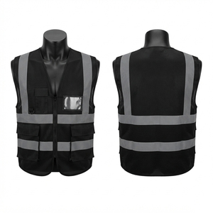 Chaleco de Trabajo de Malla de Poliéster Premium de 120 GSM con Cinta Reflectante de Seguridad, Diseño Multibolsillos, Logotipo Personalizado por Transferencia Térmica, Negro Gris - Product Image 1