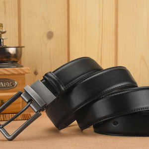Ceinture formelle en cuir véritable noir, boucle à ardillon en acier rectangulaire, moulage monobloc, largeur 1 3/8 pouces - Product Image 4