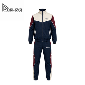 Custom Logo Printed Adults Unisex Sporty Autumn Tracksuit Set Two Piece Color Block Crew Neck Zip Jacket Lightweight <b>Jogger</b> - Product Image 1