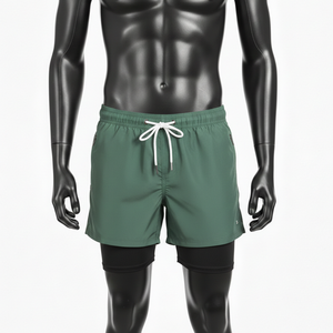 Shorts de sport et de natation pour hommes personnalisés par sublimation, 2-en-1 avec leggings de compression intégrés, tendance, séchage rapide, 100% polyester satiné, vêtements de plage - Product Image 1