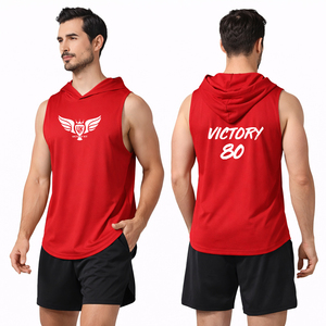 Camiseta sin mangas con capucha para hombre, chaleco con capucha para gimnasio y fitness, camiseta con capucha de algodón para entrenamiento muscular, ropa deportiva de verano con logo personalizado - Product Image 3