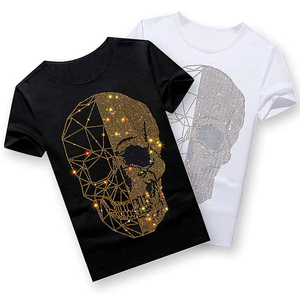 เสื้อยืดผู้ชายประดับเพชรหรูหรา ดีไซน์ตกแต่งด้วยเพชร น้ำหนักเบา สวมใส่สบาย ลำลอง แขนสั้น คอกลม - Product Image 5