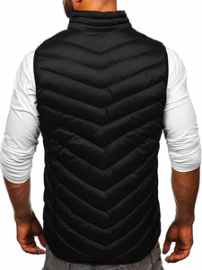 Chaleco Acolchado Negro para Hombre, Cuello Alto, Cierre de Cremallera, Cortavientos, Chaqueta Casual de Invierno, Corte Ajustado, Relleno de Poliéster - Product Image 2